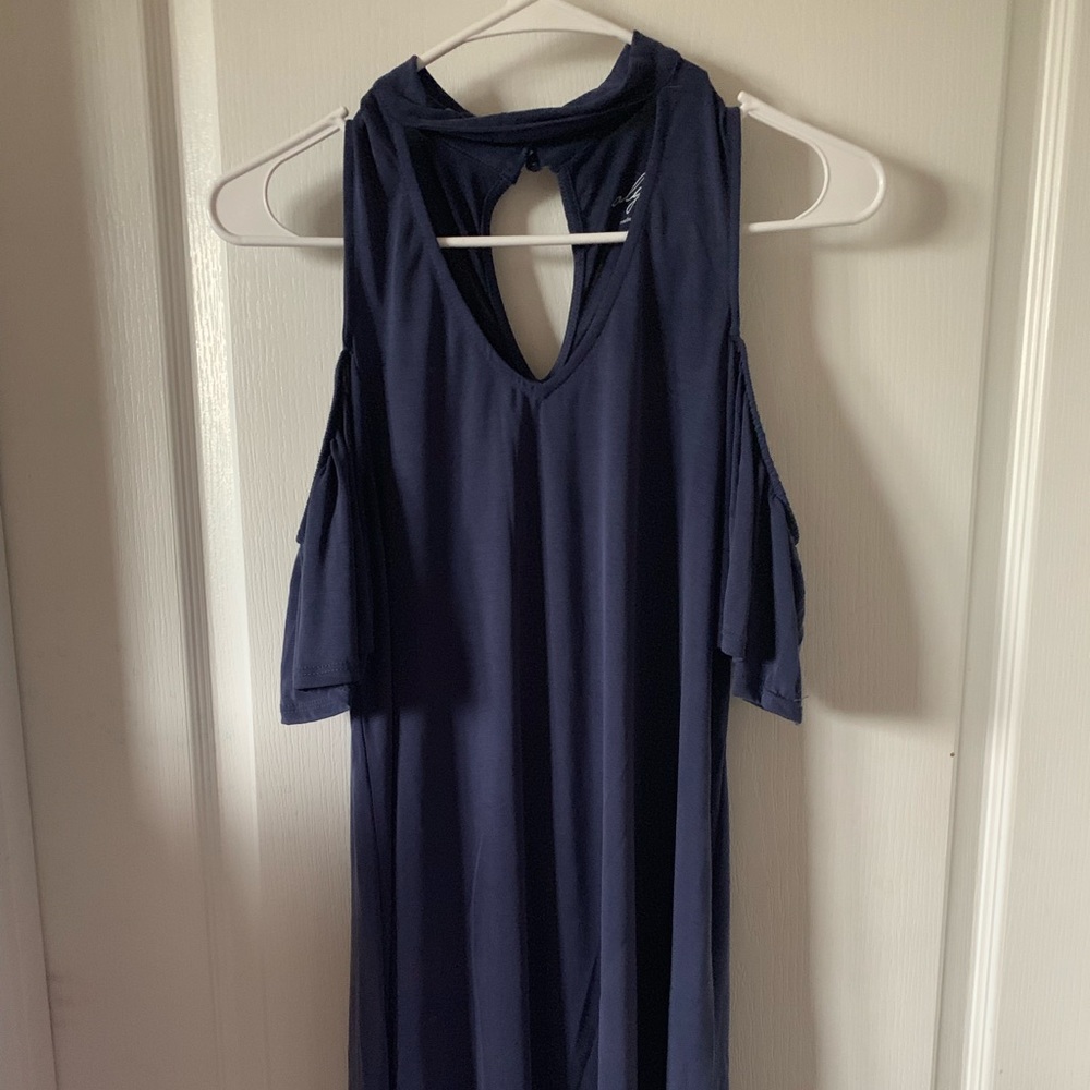 Francesca’s v neck, open shoulder dress